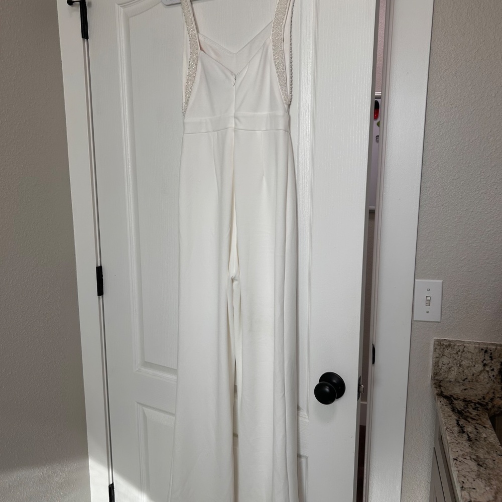 Lulus Love Aglow White Pearl Beaded Sleeveless Straight Leg Jumpsuit - Size S - Picture 4 of 7
